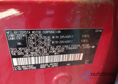 2017 Toyota Rav4 Le z USA, uszkodzony, nr VIN JTMZFREV9HJ120142